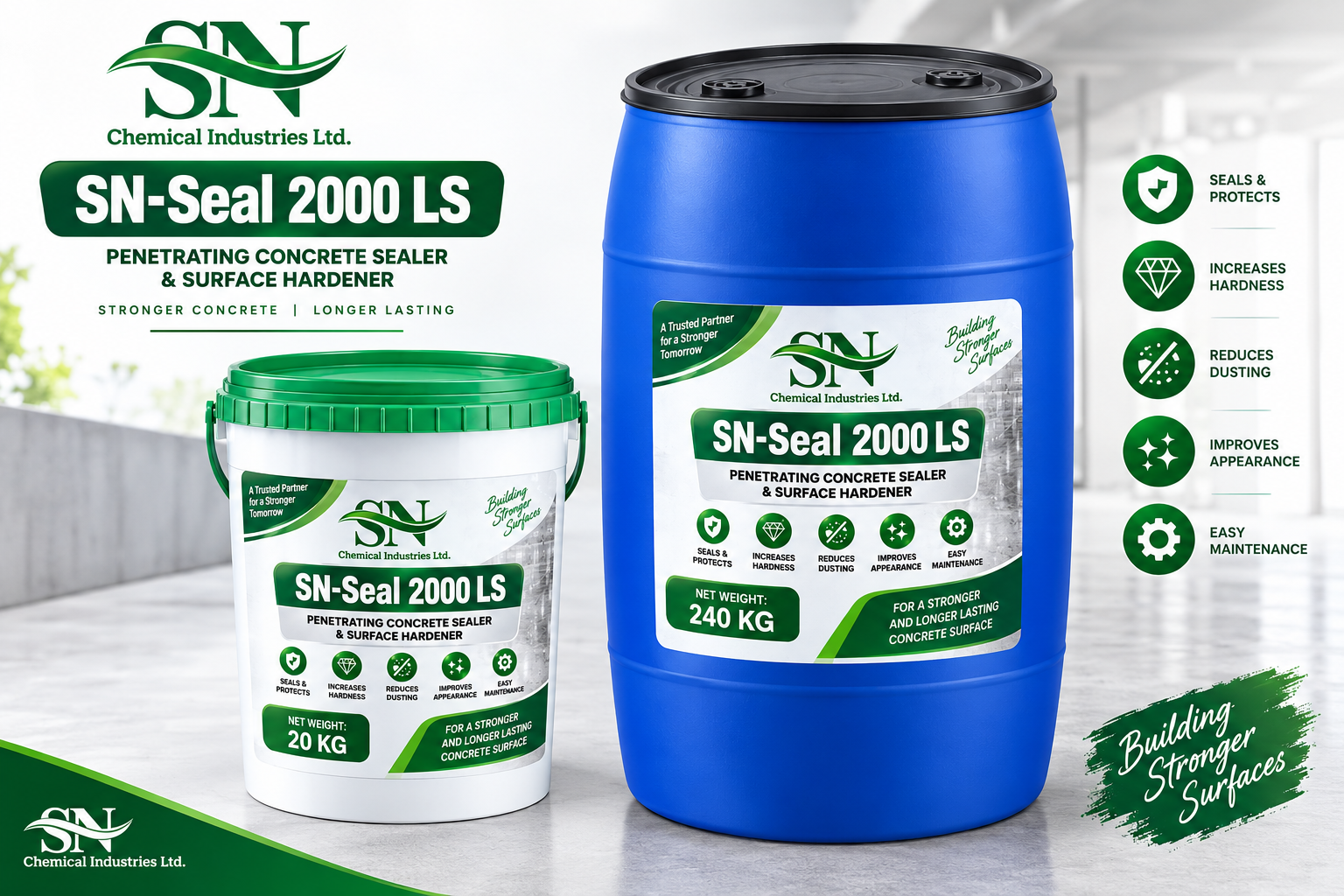 SN-Seal 2000 LS penetrating concrete sealer and surface hardener